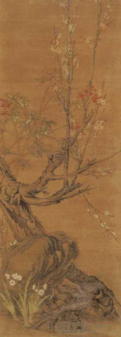 玉泉山人 天竹梅花 立轴 149×54cm